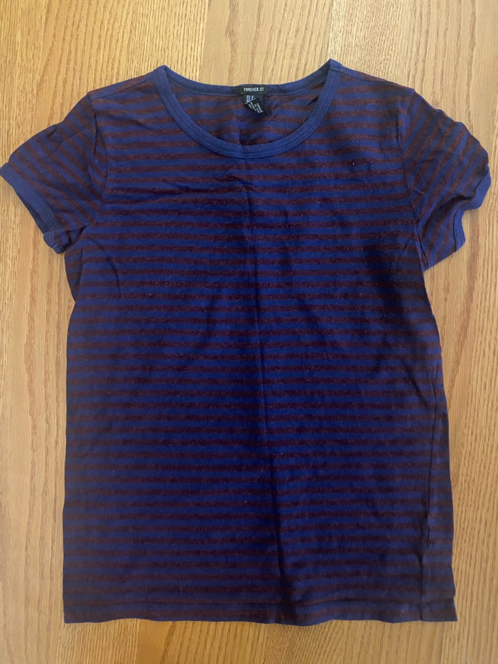Forever 21 Blue and Brown Striped Crewneck Tee